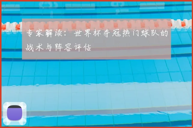 专家解读:世界杯夺冠热门球队的战术与阵容评估